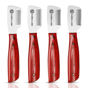 Cuchillos profesionales de acero inoxidable para pelar perros con mango de madera, herramientas de aseo para mascotas para Control de desprendimiento de perros - Product Image 1