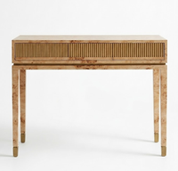 Table console moderne contemporaine en bois de palissandre avec tiroirs en métal doré cannelé pour hôtel, salon, salle à manger