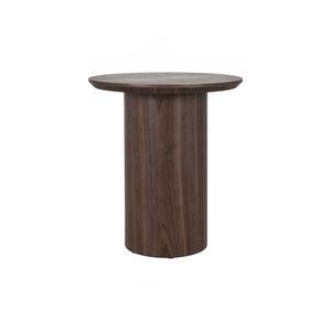 Modern Nordic Style <b>Round</b> Wood Side <b>Table</b> Walnut Veneer Top Cylinder Pedestal Base for Living Room <b>Bedside</b> Cafe - Product Image 1