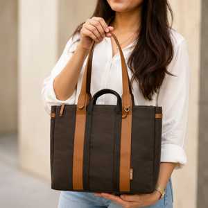 Lightweight <b>Canvas</b> <b>Laptop</b> Tote <b>Bag</b> with Zipper Closure Solid Pattern-Durable for Daily Use Travel & Shopping - Product Image 6