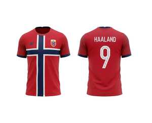 Camiseta de Fútbol de Manga Corta de Invierno Sublimada del Equipo Nacional de Noruega, 100% Poliéster, Personalizada, de Secado Rápido - Product Image 1