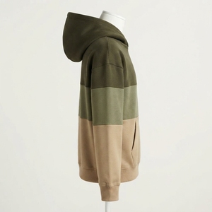 Sudadera con Capucha para Hombre, Color Verde Oliva y Caqui, con Bloques de Color, de Forro Polar, con Logotipo Personalizado, Estilo Urbano, Informal, Holgada, para Otoño - Product Image 2