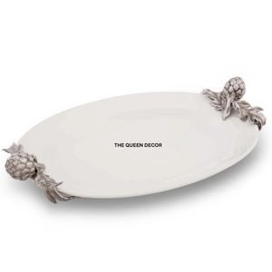 Bandeja de Servicio Decorativa de Acero Inoxidable de Alta Calidad con Diseño de Hoja Único, Acabado Brillante Tipo Espejo - Product Image 6