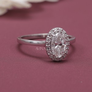 IGI Certified Oval Cut Diamond Halo <b>Solitaire</b> Engagement - Wedding <b>Ring</b> in Solid 925 Sterling <b>Silver</b> - Product Image 5