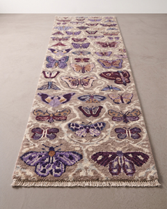 Purple Butterfly <b>Runner</b> Rug Beige Lavender Botanical Pattern Washable Non-Slip 100% New Zealand Wool <b>Carpet</b> for Hallway Bedrooms - Product Image 1