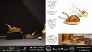 Cuencos de Acero para Servir con Asa, Acabado Dorado Martillado, para Aperitivos, Ensaladas, Servicio Elegante - Product Image 3