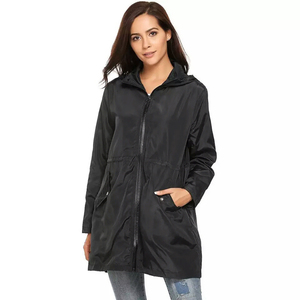 Women <b>Lightweight</b> Longline Rain <b>Jacket</b> Hooded <b>Waterproof</b> Windbreaker Drawstring Waist <b>Packable</b> Outdoor Parka Coat - Product Image 5