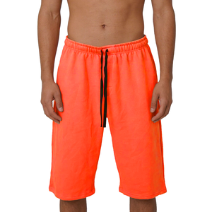 Men's Orange Cotton Polyester <b>Fleece</b> <b>Shorts</b> Mid Drawstring Casual Breathable Quick Dry Long Length Solid Color Knitted Fabric - Product Image 4