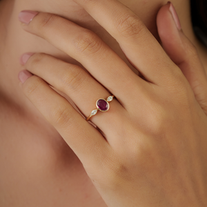 Latest Design Bezel <b>Set</b> Ruby & Diamond Handmade Three Stone <b>Ring</b> For Women's Bulk Precious Gemstone 18K Yellow <b>Gold</b> Jewelry - Product Image 2