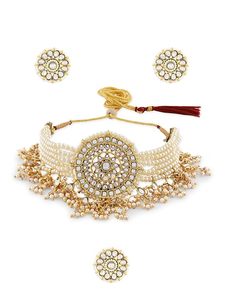 Conjunto de collar llamativo con cuentas de flores chapadas en oro étnico y perlas para mujer, joyería de aniversario - Product Image 2