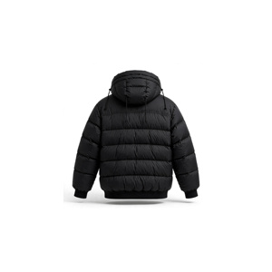 Veste matelassée longue noire pour homme, à capuche, en polyester épais, décontractée, fermeture éclair, coupe-vent avec poches - Product Image 2