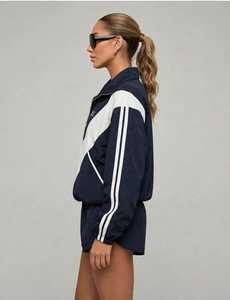 ONTEN <b>Women's</b> Navy White 2 in 1 Color Block Sporty Lightweight 100% Polyester Tracksuit Set Windproof Zip-Up Jacket & <b>Shorts</b> - Product Image 2