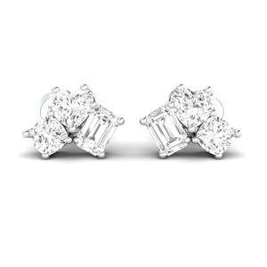 Boucles d'oreilles clous en diamant de laboratoire étincelant Trilogy 3,40 carats Or massif 14K E-VS2 Sertissage à griffes Rond Brillant Produit authentique - Product Image 3