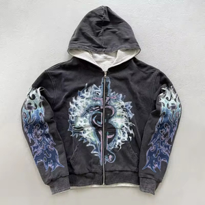 โรงงานผู้ผลิต OEM ที่ดีที่สุด ราคาขายส่ง เสื้อฮู้ดดี้วินเทจสีดำฟอกกรดสำหรับผู้ชาย เสื้อฮู้ดดี้ฟอกกรดแบบกำหนดเอง รับผลิตเสื้อฮู้ดดี้ตามสั่ง - Product Image 1