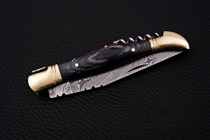 UA Supplies Custom Logo Industrial Grade Damascus Drop Point Folding <b>Knife</b> Black Wood <b>Handle</b> EDC Camping Survival Pocket <b>Knife</b> 1 - Product Image 3