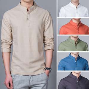 Camisa de Lino de Manga Larga para Hombre, Cuello Redondo, Casual, Tallas Grandes, Primavera y Verano, Venta al Por Mayor - Product Image 6