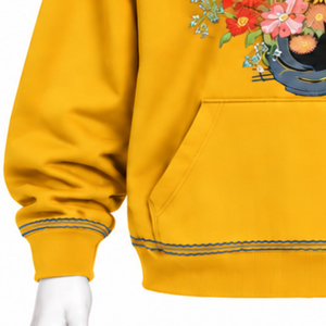 Sweat-shirt à capuche Gold Bouquet Flowers avec broderie florale colorée, poche kangourou, coupe oversize, style décontracté et streetwear - Product Image 5
