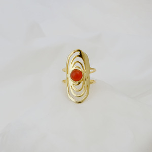 Anillo Ajustable de Piedra Preciosa Cornalina Natural, Anillo Grueso Bohemio con Diseño en Espiral, Anillo de Banda Gruesa, Piedra de Nacimiento de Julio, Joyería Abstracta Chapada en Oro - Product Image 5