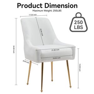 Juego de 2 Sillas de Comedor de Terciopelo Blanco con Patas Doradas, Tirador y Patas Ajustables - Product Image 3