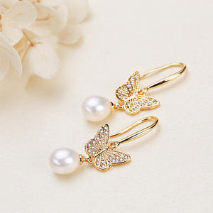 Wholesale New Butterfly Style Freshwater <b>Pearl</b> <b>Earrings</b> for Women Zircon Plated Gold Dangle Fashion Jewelry - Product Image 4