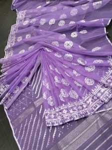 Exclusiva calidad de exportación Deshi Dhakai Jamdani Sharee para mujeres JAMDANI tela azul rojo verde dorado cielo azul de Bangladesh - Product Image 6