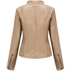 Veste en cuir PU marron pour homme, style motard, col rabattu, fermeture éclair, manteau court d'automne - Product Image 5