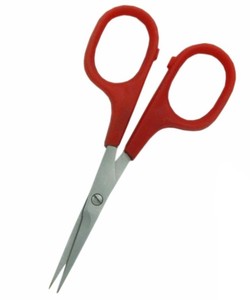 Ciseaux multifonctionnels incurvés en acier inoxydable pour sourcils, cils, nez et oreilles, avec poignée en plastique rigide rouge et design à vis de fixation - Product Image 3