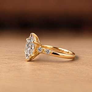 Bague de fiançailles en or massif 10k 14k 18k, or rose, argent, avec diamant de laboratoire taille marquise hollandaise 2 carats VVS2 - Product Image 6