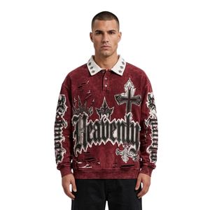 Sudadera Polo con Estampado Abstracto y Lavado Ácido, de Algodón de Alta Calidad, Transpirable, de Gran Venta, Ajuste Holgado, Estilo Urbano - Product Image 4