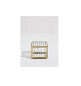 Luxury Brass <b>Glass</b> Jewelry <b>Box</b> with Mirrored Base and Compartments for Necklaces Rings and Earrings - Product Image 1