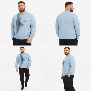 Sweat-shirt imprimé à manches longues en molleton bouclette pour homme grande taille – Haut d'hiver à col rond pour homme – T-shirt en polaire imprimé pour homme - Product Image 5