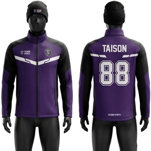 Veste d'entraînement de hockey sur glace pour hommes, polaire polyester premium 280 GSM, design à panneaux violet et noir, logo personnalisé par transfert thermique - Product Image 1