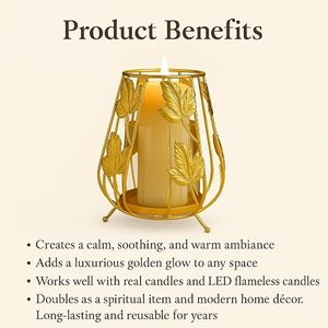 Golden Leaf Design Brass <b>Lantern</b> <b>Candle</b> <b>Holder</b> for Home Decoration Heat Resistant Metal <b>Candle</b> <b>Holder</b> - Product Image 3