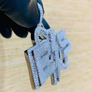 Pendentif personnalisé Hip Hop pour homme en argent sterling 925 avec lettres, chiffres, nom, initiale ou logo, serti de diamants Moissanite VVS - Product Image 2