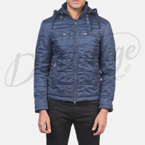 Chaqueta Acolchada Ligera Azul Marino para Hombre con Capucha Desmontable, Corte Ajustado, Casual, de Invierno, con Bolsillos con Cremallera - Product Image 4