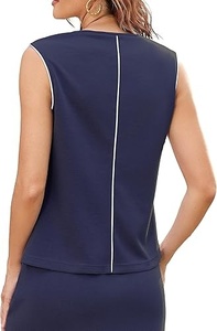 Top ajustado azul marino liso sin mangas con cuello redondo para mujer, poliéster transpirable, estilo para todas las estaciones - Product Image 2