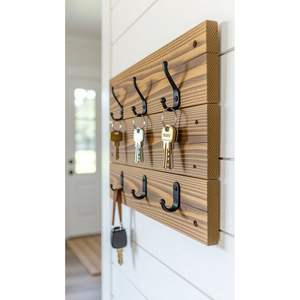 Porte-clés en bois fait main avec un design artistique durable et écologique, crochets muraux et porte-manteau - Product Image 2