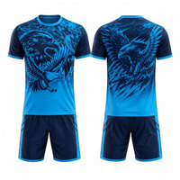 Ensemble de maillot de football unisexe à imprimé aigle bleu, manches courtes, évacuation de l'humidité, écologique, personnalisable, polyester, athlétique