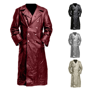 Plus Size <b>Men's</b> <b>Black</b> Leather <b>Long</b> <b>Coat</b> Turn Down Collar Single Breasted Winter Overcoat - Product Image 1