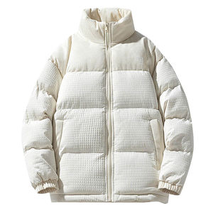 Veste d'hiver rembourrée pour homme, style vintage années 70, longue, en tricot noir et blanc, avec capuche, fermeture éclair imperméable - Product Image 1