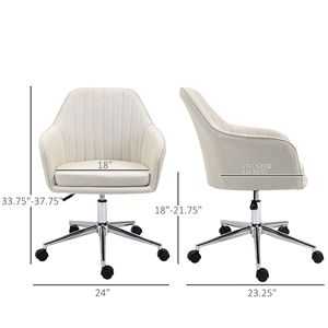 Sedia da Ufficio Girevole in Velluto Beige con Forma a Conchiglia, Tessuto in Lino, Ruote, Sedia Direzionale Tradizionale per Casa, Studio, Camera da Letto - Product Image 3