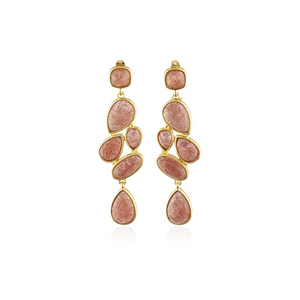 ต่างหูแฟชั่นทรงเหลี่ยมประดับพลอยเชอร์รี่ควอตซ์ ตัวเรือนทองเหลืองชุบทอง 18k ต่างหูคู่ยาวสำหรับผู้หญิง - Product Image 1