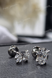 Oval Cut <b>Moissanite</b> Stud <b>Earrings</b> 925 Sterling Silver Rhodium Plated 4 Claw Prong Solitaire Screw Back Trendy Unisex Daily Wear - Product Image 4