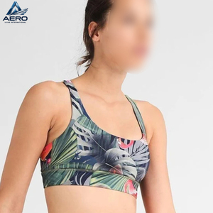 Athletic Wear Scoop Neck <b>Padded</b> Fitness Bra High Stretch <b>Cool</b> Dry Nature Leaf Print Workout Yoga Wear Women Bra For Wholesale - Product Image 1