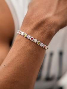 Bracelet tennis en moissanite multicolores de qualité supérieure, argent 925, bijoux de luxe unisexe, plaqué rhodium - Product Image 1
