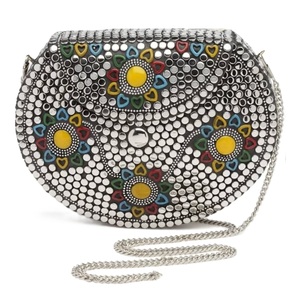 Bolso de Mano Rectangular de Latón con Diseño de Flor Esmaltada y Baño de Oro - Product Image 6