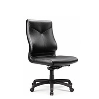 Chaise de bureau exécutive moderne ergonomique sans accoudoirs, dossier mi-haut, revêtement en cuir, structure en acier, mécanisme d'inclinaison par genouillère pour salle de conférence