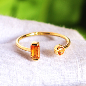 Solid 925 <b>Sterling</b> <b>Silver</b> Gold Plated <b>Adjustable</b> Cuff <b>Ring</b> With Emerald Cut Chrome Diopside Gemstone Minimalist Geometric Design - Product Image 5