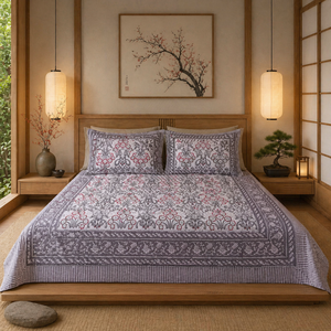 Jaipuri Floral Hand Block Printed 100% Cotton <b>King</b> <b>Size</b> 200 TC Bedsheet Set Soft Durable Breathable Eco-friendly All Season - Product Image 5