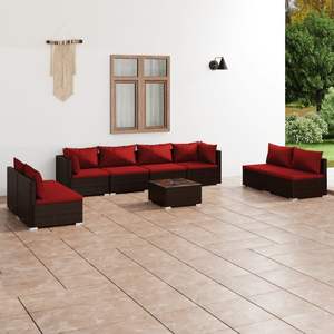 Grand ensemble de salon de jardin modulaire en rotin PE marron et rouge cannelle, design de mobilier moderne pour l'extérieur - Product Image 1